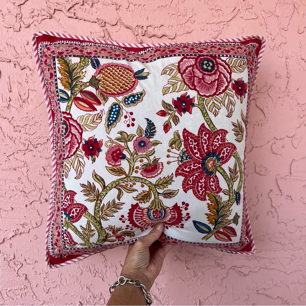 Anokhi Throw Pillow Cover Floral Cotton 18”x18”